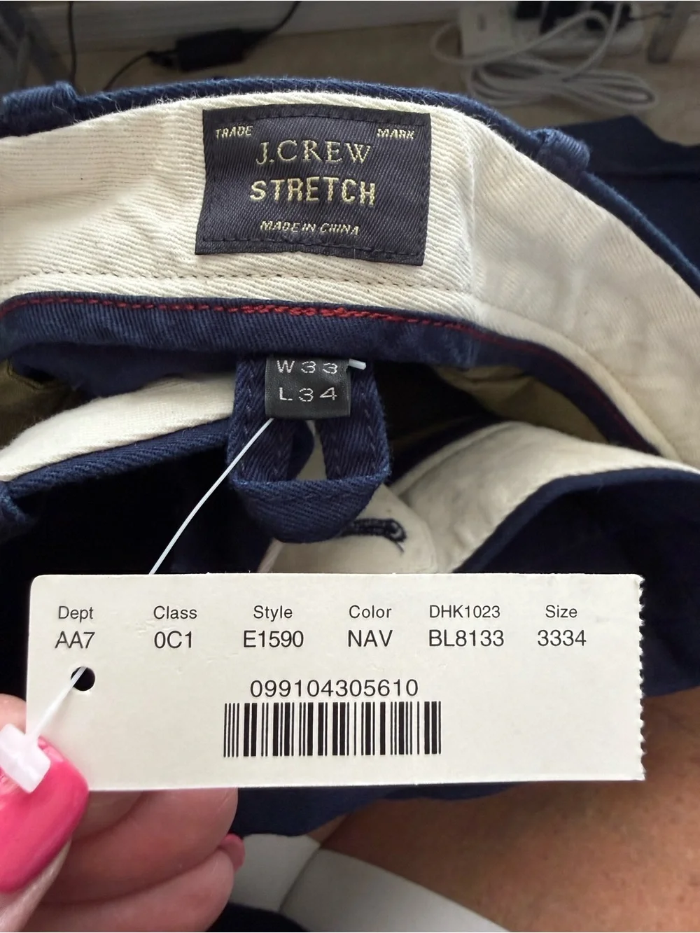 J. Crew 770 Stretch Cotton Chino Pants Navy 33x34 NEW
